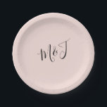 Simple Script Couple Initials Blush Paper Plate<br><div class="desc">Wedding Couple Initials Paper Plates.  Blush.</div>