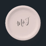 Simple Script Couple Initials Blush Paper Plate<br><div class="desc">Wedding Couple Initials Paper Plates.  Blush.</div>