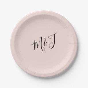Simple Script Couple Initials Blush Paper Plate