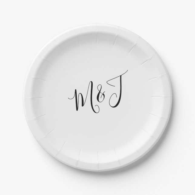 Simple Script Couple Initials  Paper Plate (Front)