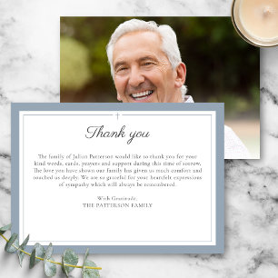 Simple Script Cross Funeral Photo Thank You Card