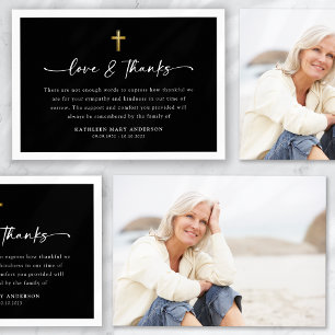 Simple Script Cross Photo Funeral Thank You Card