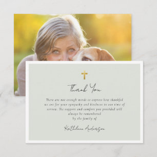 Simple Script Cross Sympathy Funeral Photo Thank You Card