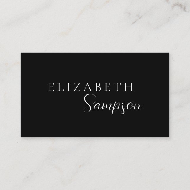 Simple Script Custom Name Black Business Card (Front)