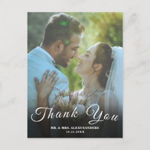 Simple Script Custom Photo White Wedding Thank U  Postcard