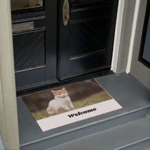 Simple script cute little cat welcome doormat