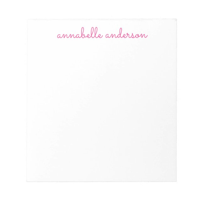 Simple Script Cute Pink Personalised Stationery Notepad (Front)