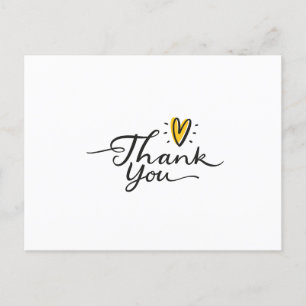 Simple Script Cute Yellow Heart Thank You Postcard