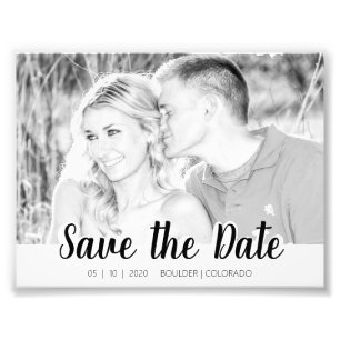 Simple Script Cutout B&W Save the Date Photo Print