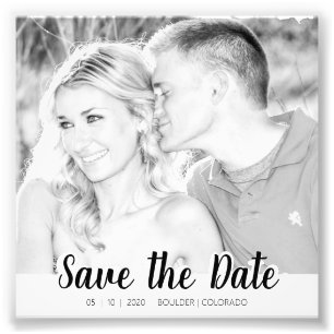 Simple Script Cutout   B&W Save the Date Photo Print
