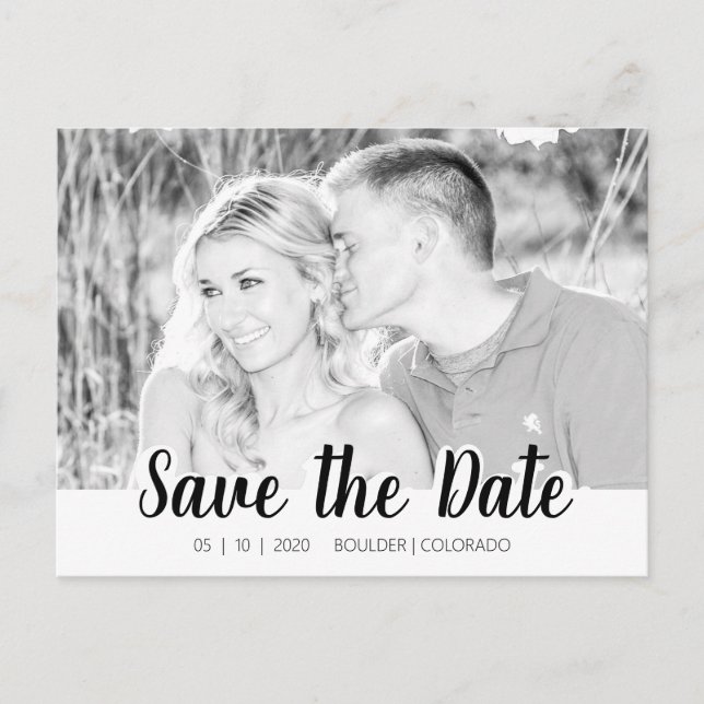 Simple Script Cutout | B&W Save the Date Postcard (Front)