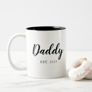 Simple Script Daddy Black White EST Fathers Day Two-Tone Coffee Mug