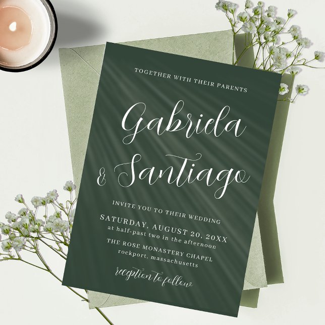 Simple Script Dark Green White Wedding Invitation (Creator Uploaded)