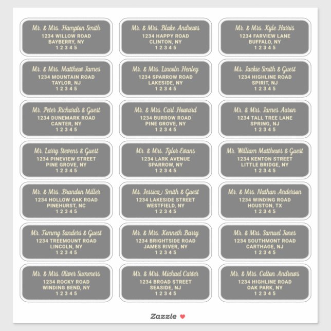 Simple Script Dark Grey Guest Address Labels (Sheet)