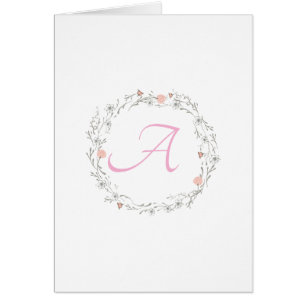 Simple Script Deligate Wreath Monogram Note Cards