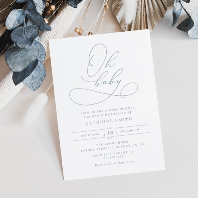 Simple Script Dusty Blue baby shower invitation (Creator Uploaded)