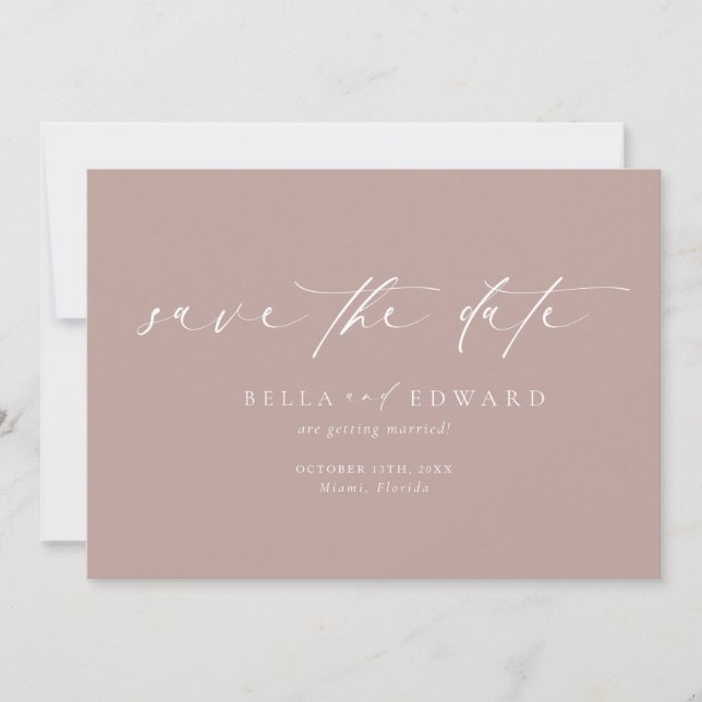 Simple Script Dusty Rose Save The Date Postcard  (Front)