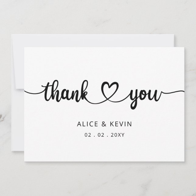 Simple Script Elegant Handwritten Wedding  Thank You Card (Front)
