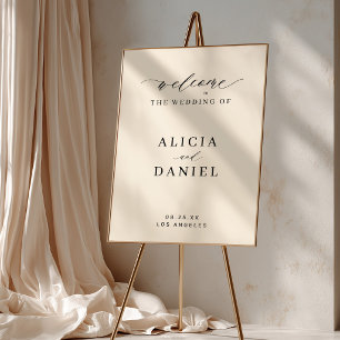 Simple script elegant ivory wedding welcome sign