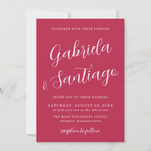 Simple Script Elegant Modern Magenta Wedding Invitation