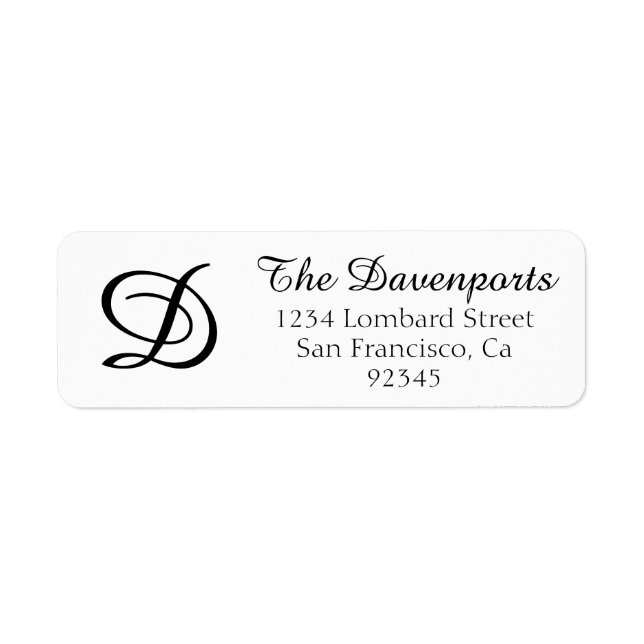 Simple Script Elegant Monogram Return Address Label (Front)