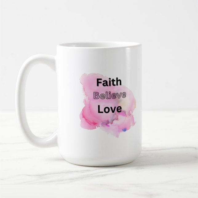 simple script faith believe love  coffee mug (Left)