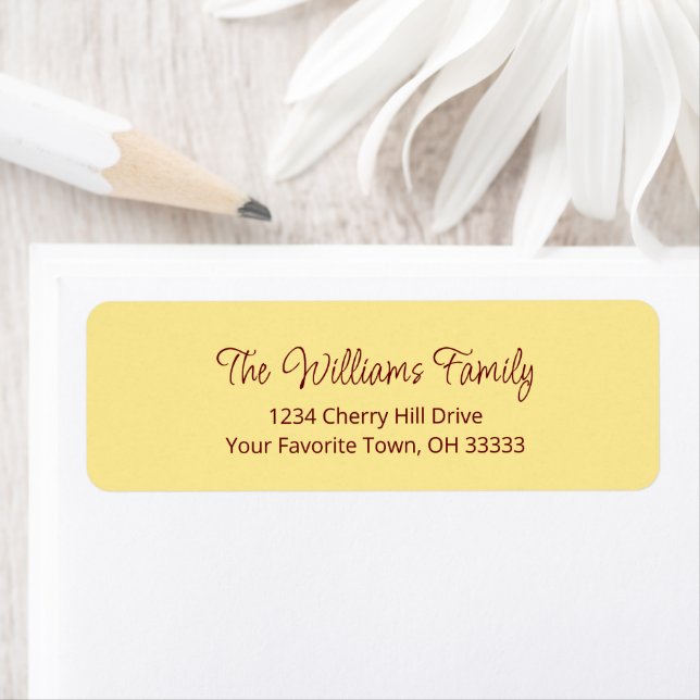 Simple Script Family Name Yellow Return Address Label (Insitu)