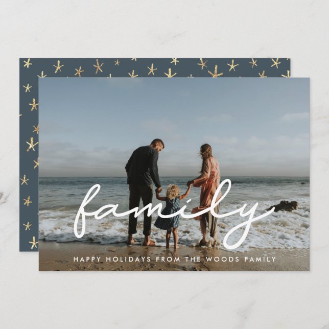 Simple Script Family Photo Christmas Holiday Card (Front/Back)