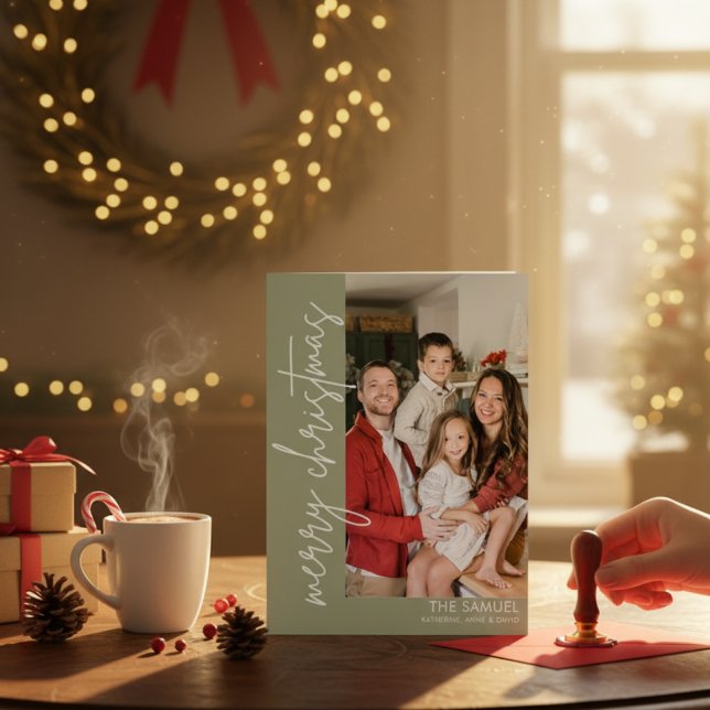 Simple Script Family Photo Happy Holiday Card (Creator Uploaded)