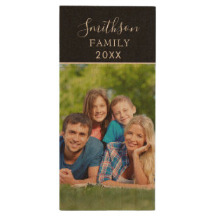 Simple Script Family Photo Wood USB Flash Drive