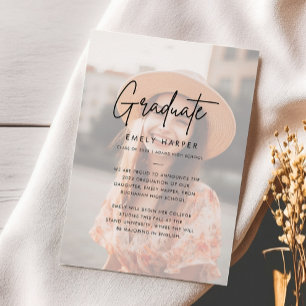 Simple Script Faux Vellum Overlay Photo Graduation Announcement