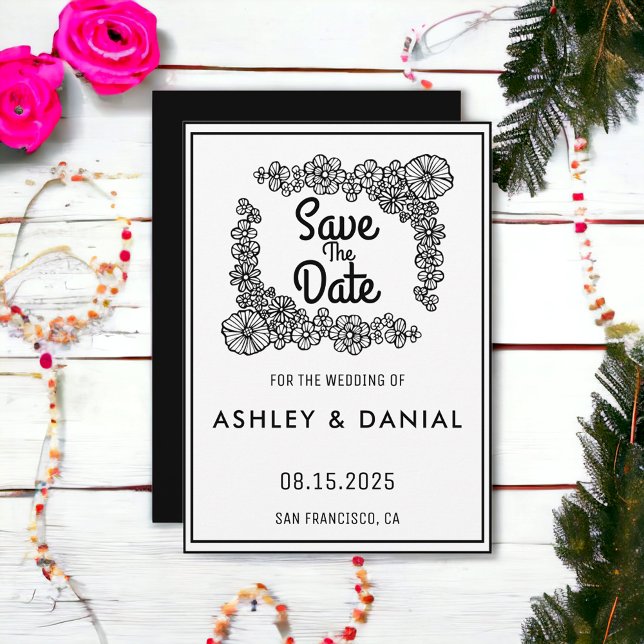 Simple script floral wreath Wedding Save the Date Invitation (Creator Uploaded)