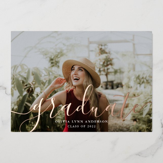 Simple Script Foil Graduation Announcemet Foil Inv (Front)