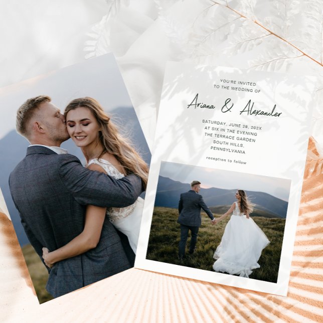 Simple Script Forest Green Two Photo Wedding Invitation (Creator Uploaded)