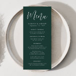 Simple Script Forest Green Wedding Menu<br><div class="desc">Simple wedding menu featuring "Menu" displayed in a white script with a forest green background. Personalise the forest green wedding menu by adding your names,  wedding date,  and menu information. Designed to coordinate with our Simple Script wedding collection.</div>