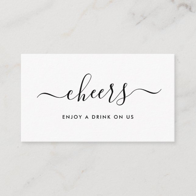 Simple Script Free Drinks Ticket - Black & White Enclosure Card (Front)