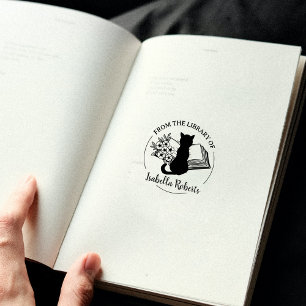 Simple Script From the Library Of, Cat Book  Rubber Stamp