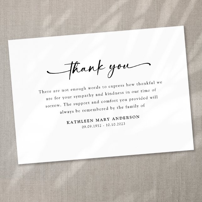 Simple Script Funeral Thank You Card (Creator Uploaded)