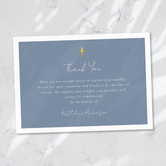 Simple Script Gold Cross Sympathy Funeral  Thank You Card (Creator Uploaded)