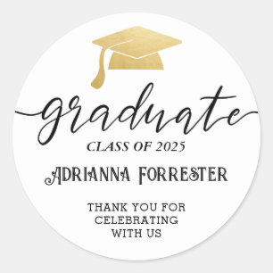 Simple Script Gold Graduate Hat   Thank You Classic Round Sticker