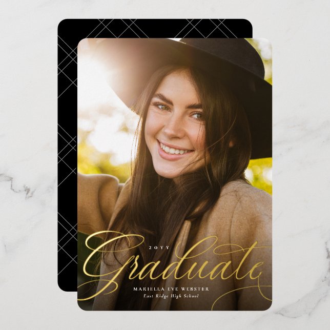 Simple script gold graduate vertical graduation (Front/Back)