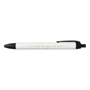 Simple Script - Gold & White - Company/Event Black Ink Pen