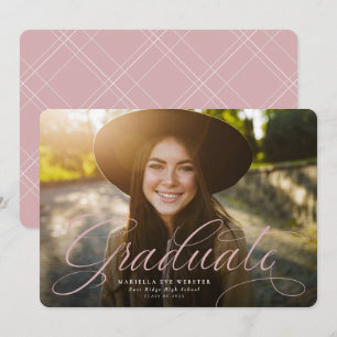 Simple script graduate golden pink graduation announcement