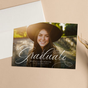 Simple script graduate horizontal graduation announcement