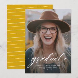 Simple script graduate one-photo gold announcement