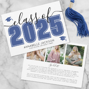 Simple Script Graduate Photo Blue Graduation Announcement