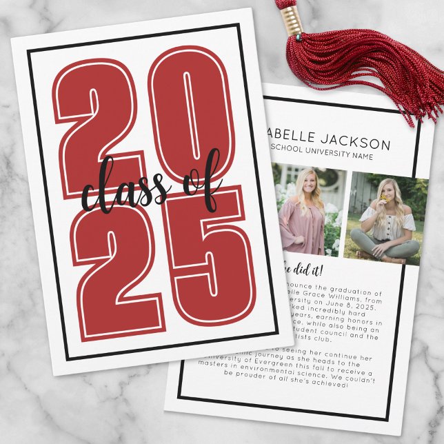 Simple Script Graduate Photo Red Graduation Announcement (Simple Script Graduate Photo Red Graduation Announcement)