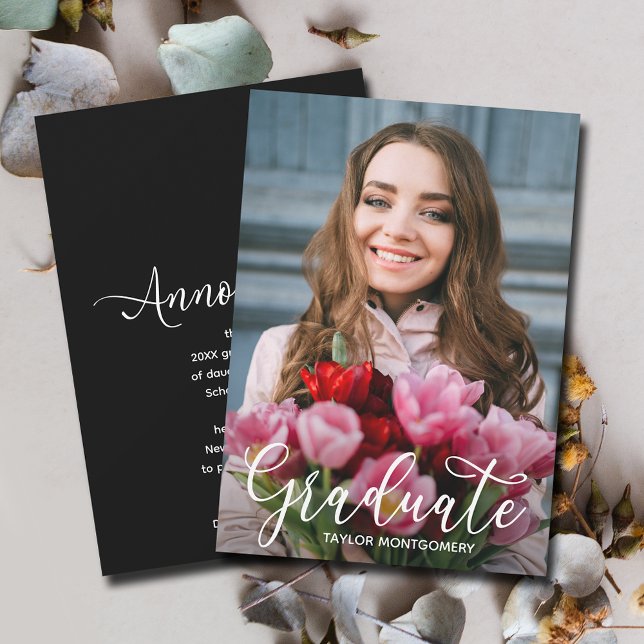 Simple Script Graduation Photo Announcement (Simple Script Graduation Photo Announcements)