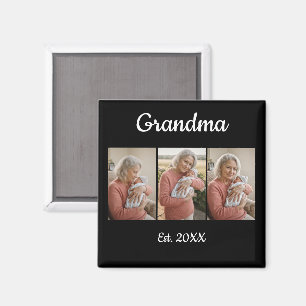 Simple Script Grandma Est. 3 Photo Year Magnet