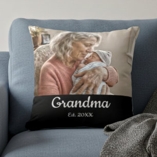 Simple Script Grandma Est.Photo Year Black Cushion